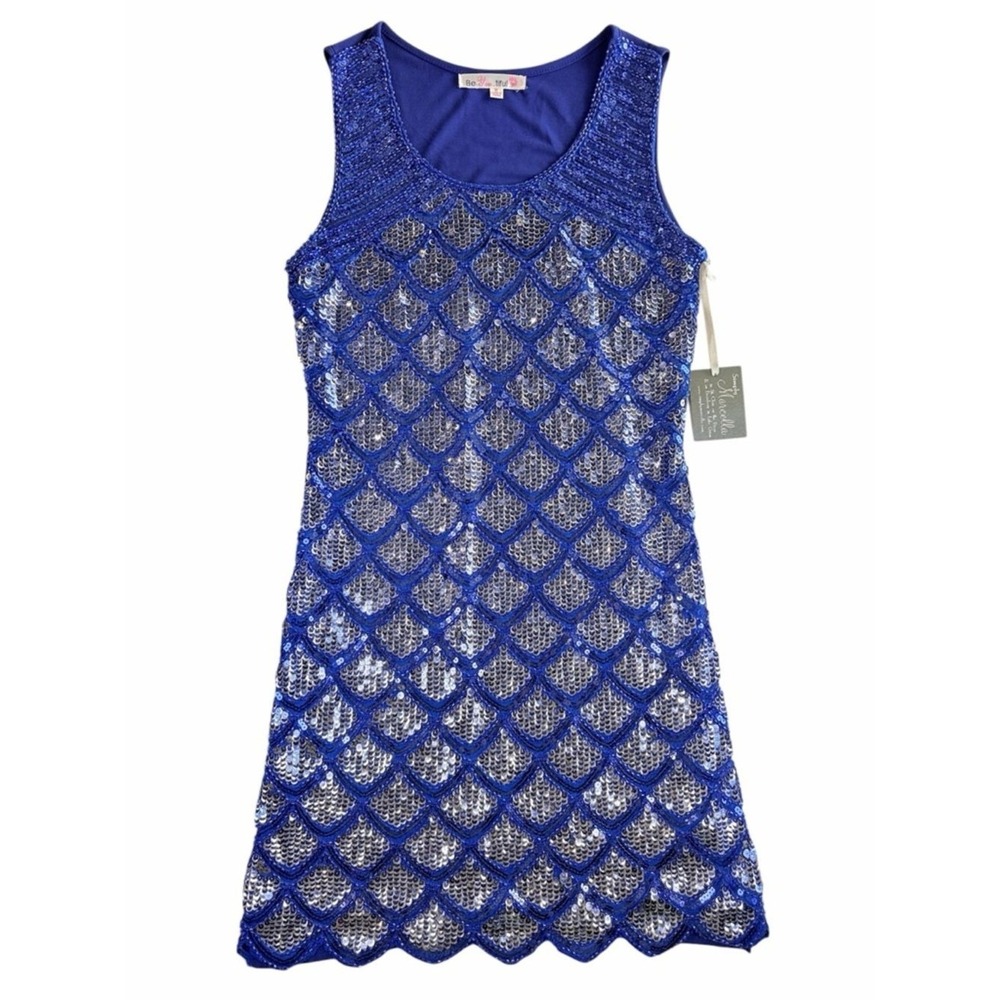 BeYoutiful Royal Blue Silver Sequin Mermaid Scale Mini Dress New w/flaw